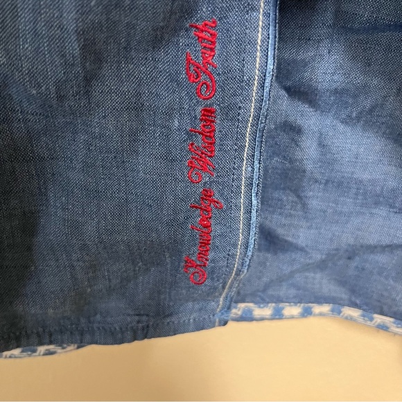 ROBERT GRAHAM 100% Linen Shirt Sz XL Blue w/ Floral Flip Cuff Exquisite EUC - Picture 3 of 5